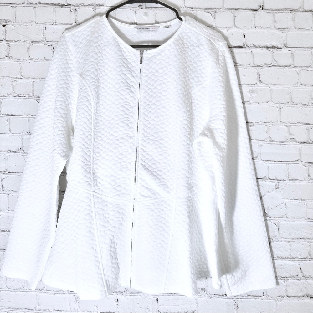 NWOT XL Isaac Mizrahi white quilted peplum jacket